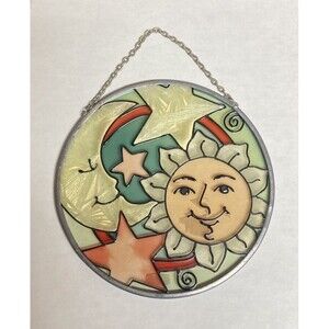 Celestial Moon Star Hand Painted Suncat Her Stained Glass Window Hanger